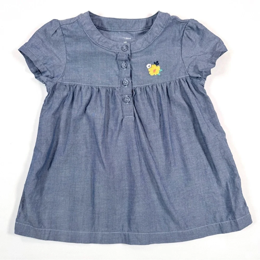 SIMPLE JOYS BY CARTERS Girls Chambray Babydoll‎ Dress 3T Cottagecore Casual